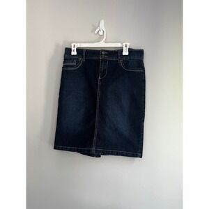 Baccini Womens Dark Wash Denim Pencil Skirt Double Button Stretch Size 8 Indigo